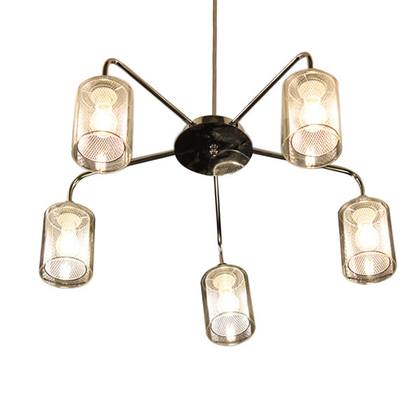 IM1 LAMPARA SUSPENDIDA 26388B-5H 5L COPAS TRANSPARENTE MALLA PLATEADA E14