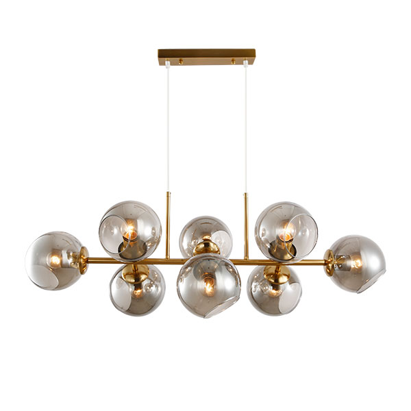 IM1 LAMPARA COLGANTE LINEAL BASE DORADA GLOBOS AHUMADOS 26896AGY 8L