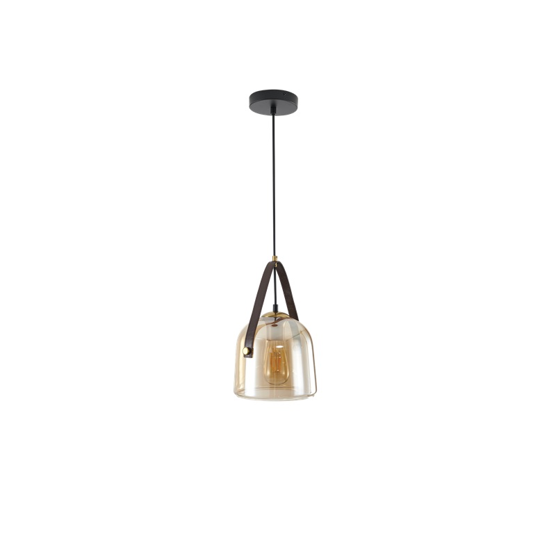 IM1 LAMPARA COLGANTE BASE NEGRA CAMPANA AMBAR DET/CUERO T-20024AMB 1L E27