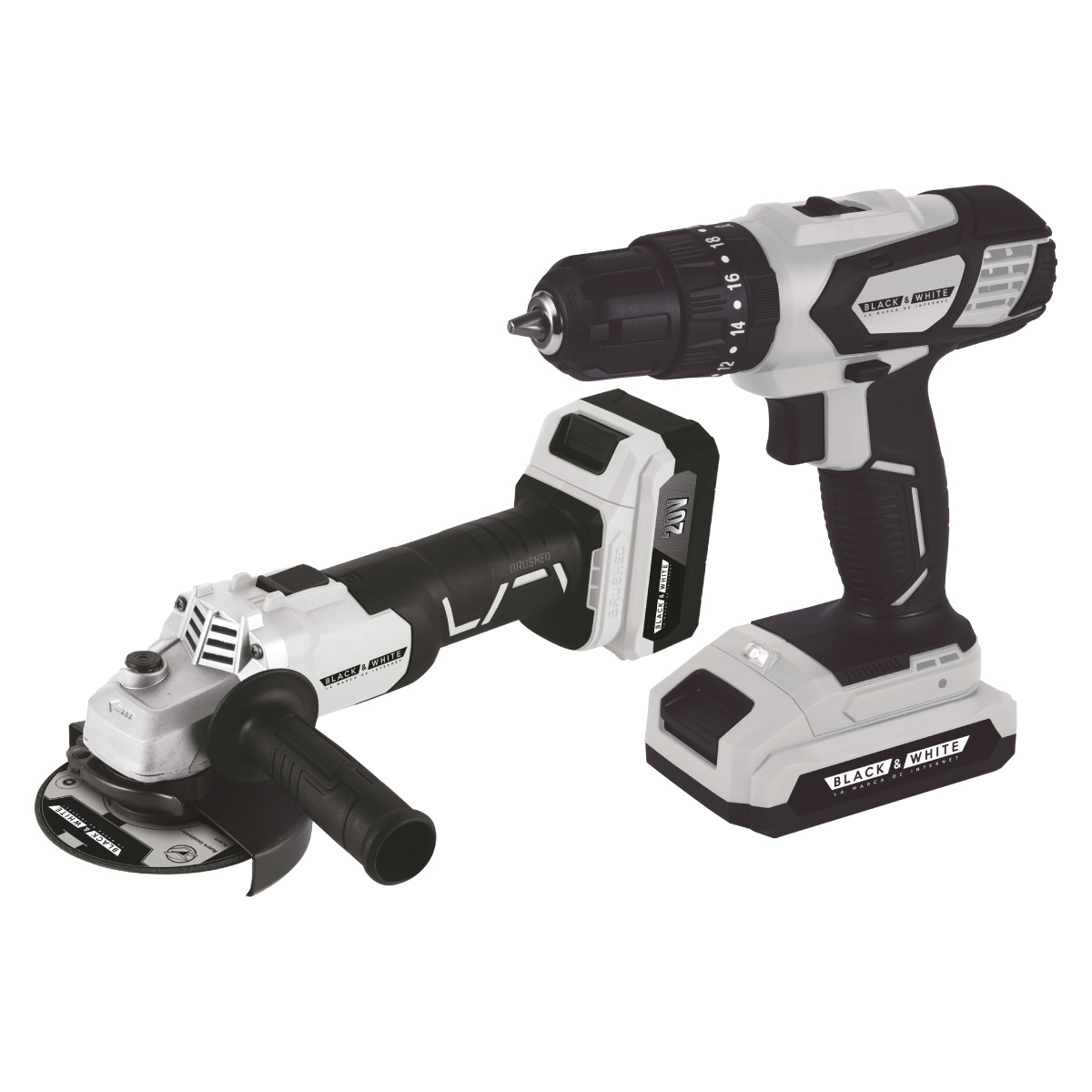 BLACK AND WHITE KIT TALADRO + ESMERILADORA 20V BWTPA20-K2