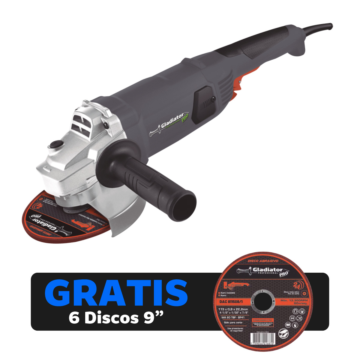 GLADIADOR ESMERILADORA 9 2000W AA 823/2/120 + 6 DISCOS (1033319386)