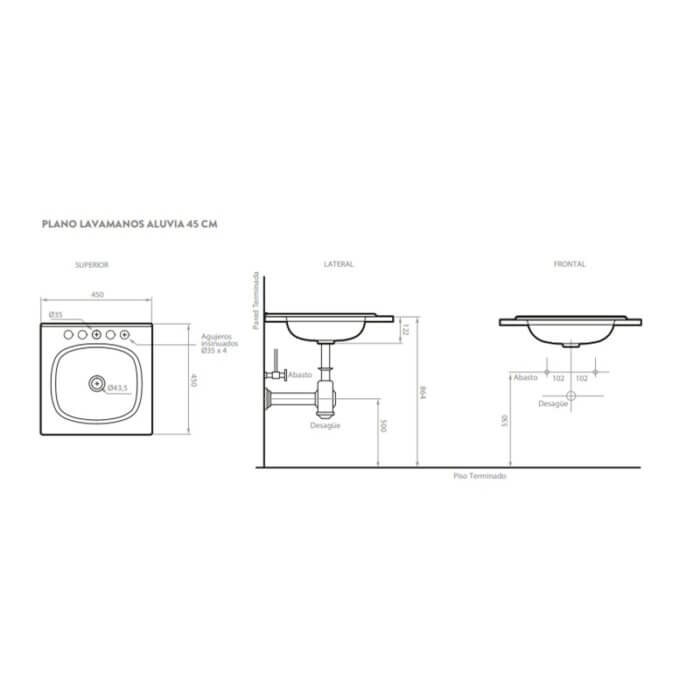 CORONA MUEBLE MIEL+LAVATORIO ALUVIA 45*45 19.02849.020 - Imagen 3
