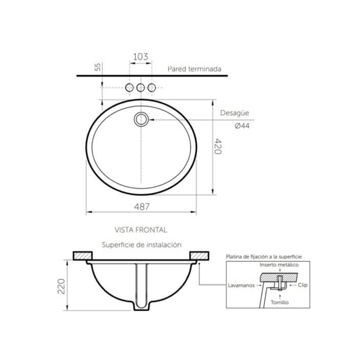 AMERICAN STANDARD LAVATORIO OVALYN II BLANCO 19.00538.020 - Imagen 2